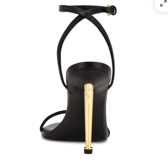 Nine West Reina Black and Gold Women's Stiletto Sandals - Picture 8 of 11